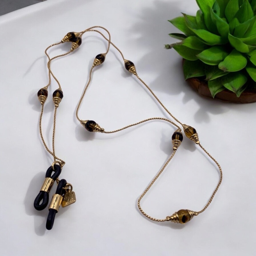 Elegant Gold and Black Beaded Eyeglass Chain Holder
